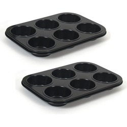 Set van 2x stuks muffin bakvorm/bakblik rechthoek 27 x 19 x 3 cm zwart voor 12 stuks - Muffinvormen / cupcakevormen