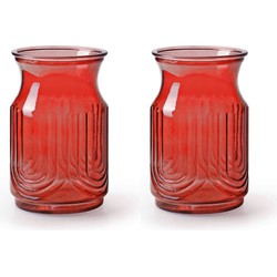 2x Stuks Bloemenvazen - rood/transparant glas - H20 x D12.5 cm - Vazen