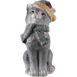 Clayre & Eef Decoratie Beeld Kat 18x21x42 cm Grijs Polyresin Woonaccessoires