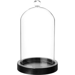 Atmosphera Home decoratie glazen stolp op houten plateau - glas/zwart - D12 x H19 cm - Decoratieve stolpen