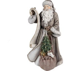 Clayre & Eef Kerstdecoratie Beeld Kerstman Grijs Kunststof