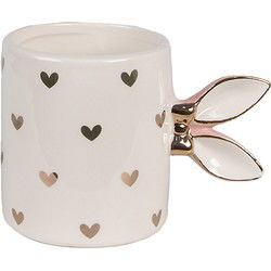 Clayre & Eef Mok Wit Goudkleurig Keramiek Hartjes