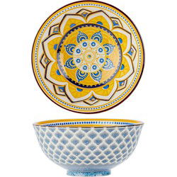 Oosterse serveerschaal - geel - rond - 12 cm - porselein - soepkom - diep bord - Serveerschalen