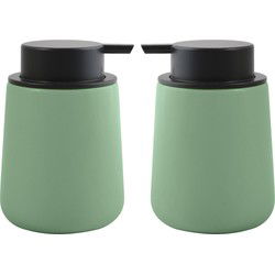 MSV Zeeppompje/dispenser Malmo - 2x - Keramiek - groen/zwart - 8,5 x 12 cm - 300 ml - Zeeppompjes