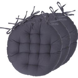 Atmosphera Stoelkussens rond - 6x - donkergrijs - katoen - 38 x 6.5 cm - wicker zitkussen - tuinstoelkussens