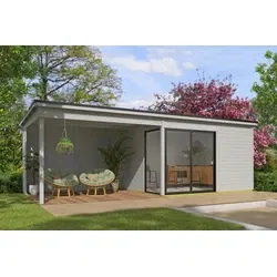 Outdoor Life tuinhuis Olivia met overkapping platinum grey, 385 x 295 cm