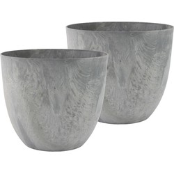 2x stuks bloempot/plantenpot van gerecycled kunststof betongrijs D38 en H33 cm - Plantenpotten