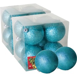 16x stuks kerstballen ijsblauw glitters kunststof 7 cm - Kerstbal