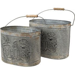 Clayre & Eef Decoratie Emmer Grijs Bruin Metaal Vogel