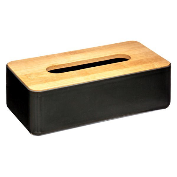Decopatent® Tissuedoos - Bamboe Hout / Kunststof - Tissuebox voor tissues - Tissue box houder - Wc Badkamer - Zakdoekendoos Zwart - 