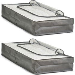 Zeller kussens en dekbed opberghoes - 2x - 103 x 45 x 15 cm - grijs - met venster - Beschermhoezen - Opberghoezen