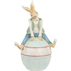 Clayre & Eef Beeld Konijn Bruin Blauw Polyresin