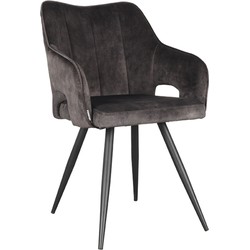 LABEL51 Eetkamerstoel Noud - Antraciet - Velours - Black Frame