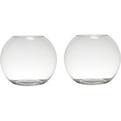 Hakbijl Glass Bloemenvaas - Set van 2x stuks - bolvormig - 34x28 cm - glas - kom - vaas - Vazen