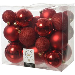 Decoris Kerstballen - 26x st - rood - 6-8-10 cm - kunststof - Kerstbal