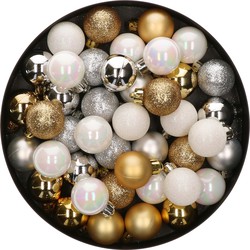 42x Stuks kunststof kerstballen mix goud/zilver/wit 3 cm - Kerstbal