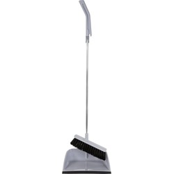 Stoffer en Blik - lange steel - grijs - kunststof /metaal - 90 cm - Stoffer en blik