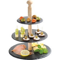 Kesper Etagere - 3-laags - bamboe en leisteen - 30 x 34 cm - Etageres