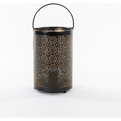 Anna Collection Led sfeer lantaarn - zwart met goud - B12 x H19 cm - Lantaarns