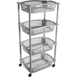 Keuken opberg trolleys/roltafels met 4 manden 86 cm zilvergrijs - Opberg trolley