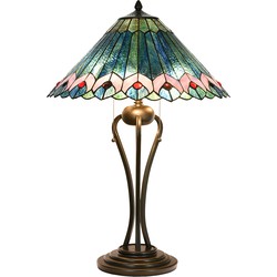 LumiLamp Tiffany Tafellamp  Ø 48x73 cm Groen Roze Glas Driehoek Tiffany Bureaulamp