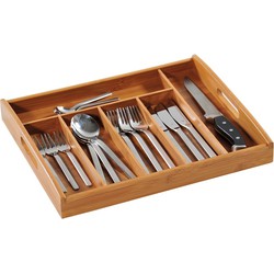 FSC® Bamboe Bestekbak Dienblad met Handvatten | Besteklade Dienblad 6 Vaks | Bestek Opbergbak Organizer |  Afm. 38 x 32 x 5.3 cm | Kleur: Bamboe Hout