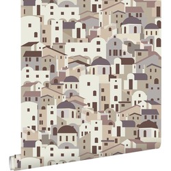 ESTAhome behang mediterrane huisjes beige en grijs - 50 x 900 cm - 139622