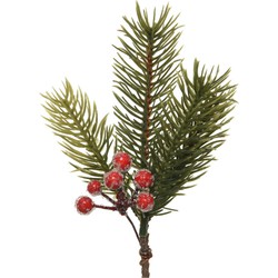 Decoris kersttak - groen met bes - 21.5 cm - voor kerststukjes - Decoratieve tak kerst