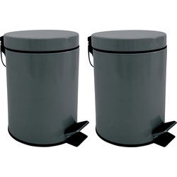 MSV Prullenbak/pedaalemmer - 2x - metaal - donkergrijs - 3 liter - 17 x 25 cm - Badkamer/toilet - Pedaalemmers