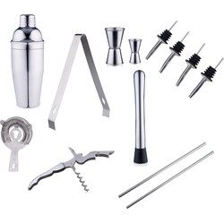 Alpina Cocktailshaker set - 14-delig - grijs - rvs - Complete cocktails maken set - Cocktailshakers