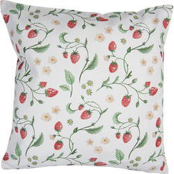 Clayre & Eef Kussenhoes  40x40 cm Wit Rood Katoen Vierkant Aardbeien Sierkussenhoes