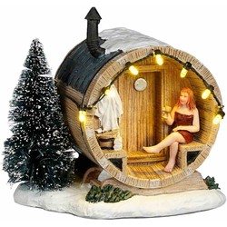 Luville Kerstdorp Barrelsauna - 11.5x10x12 cm - Polyresin - Multi