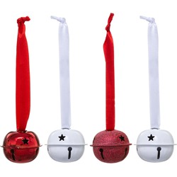 Feeric lights and christmas kerstbelletjes - 4x - wit/rood - 4 cm - Kersthangers