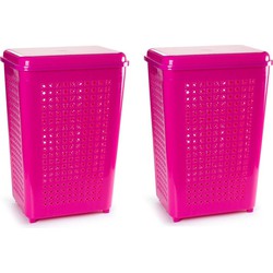 2x stuks grote wasmand/opberg mand met deksel 50 liter in het fuchsia roze - Wasmanden