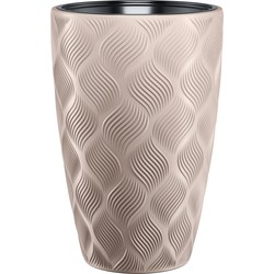 Form Plastic Plantenpot/bloempot Flow - kunststof - beige - D30 x H48 cm - met binnenpot - Plantenpotten