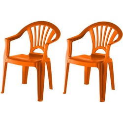 2x Kunststof oranje kinderstoeltjes 37 x 31 x 51 cm - Kinderstoelen