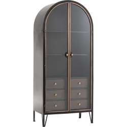 J-line - Kast Half Rond Metaal Zwart - 71x44x162cm