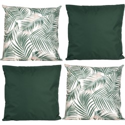 Bank/tuin kussens set - binnen/buiten - 4x stuks - groen/print - In een 2 kleuren mix - Sierkussens