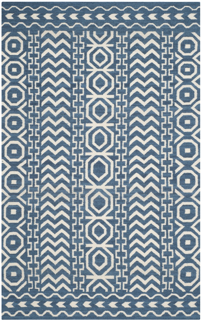 Safavieh Contemporary Indoor Flatweave Area Rug, Dhurrie Collection, DHU572, in Dark Blue & Ivory, 122 X 183 cm - 