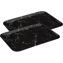 5Five Dienblad/serveer tray Marble - Set van 2x stuks - Melamine - zwart - 33 x 43 cm - Dienbladen