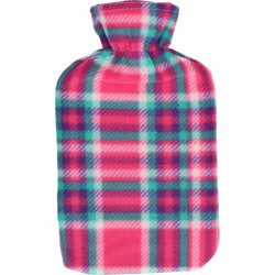 Winter kruik met Schotse ruit print hoes roze 1,7 liter - Kruiken