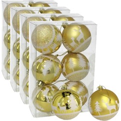 24x stuks gedecoreerde kerstballen goud kunststof 6 cm - Kerstbal