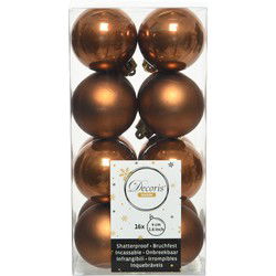 Decoris kleine kerstballen - 16x st - kaneel bruin - 4 cm - kunststof - Kerstbal