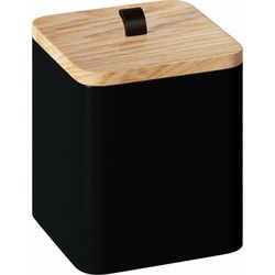 5Five Wattendispenser - zwart - kunststof - bamboe - 9 x 9 x 10 cm - Opbergbox