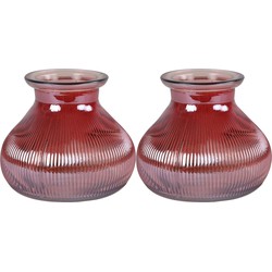 Decostar Bloemenvaas - 2x stuks - donkerroze/glas - H12 x D15 cm - Vazen