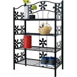 Metalen plantenrek met 4 legplanken mat zwart 60x30x90cm