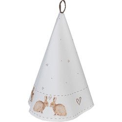 Clayre & Eef Theedoek  Ø 80 cm Wit Bruin Katoen Rond Konijn Keukenhanddoek