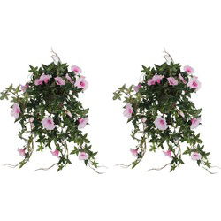 Mica Decorations Kunstplant Petunia - 2x - lichtroze - 50 cm - Kunstplanten