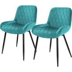 Eetkamerstoelen met rugleuning en armleuningen Set van 2 Turquoise fluwelen bekleding met metalen poten ML-Design