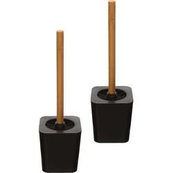 5five Toiletborstel met houder - 2x - zwart - kunststof/bamboe - 38 cm - Toiletborstels